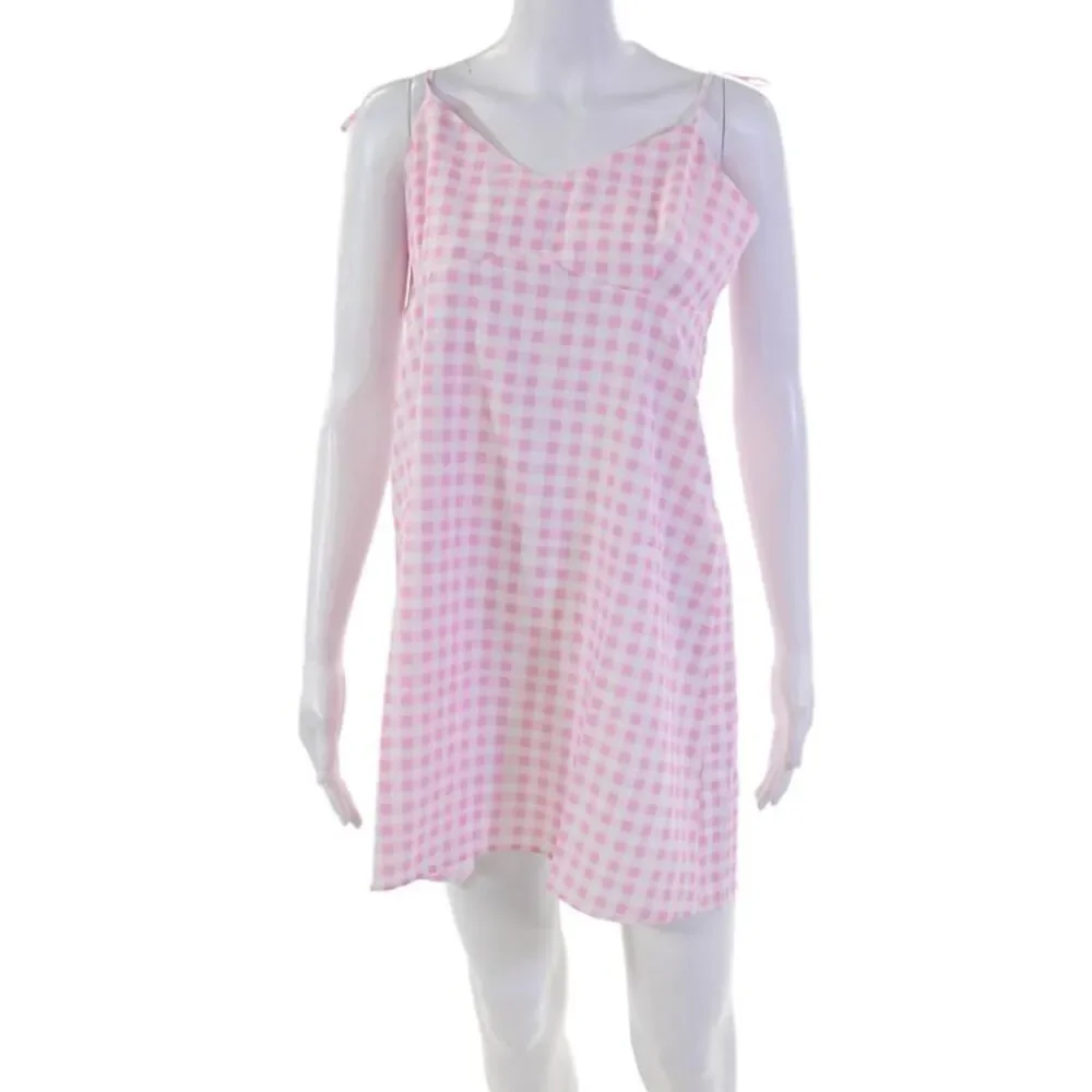Sokee Collective Womens Gingham Plaid Tie Straps Mini Dress Pink Size Large